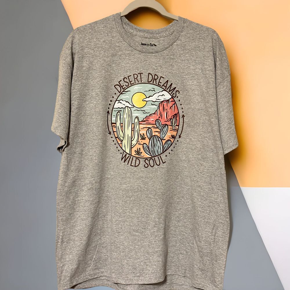 Desert Dreams Wild Soul T-Shirt Gray Boho Aztec Western Sz SMALL